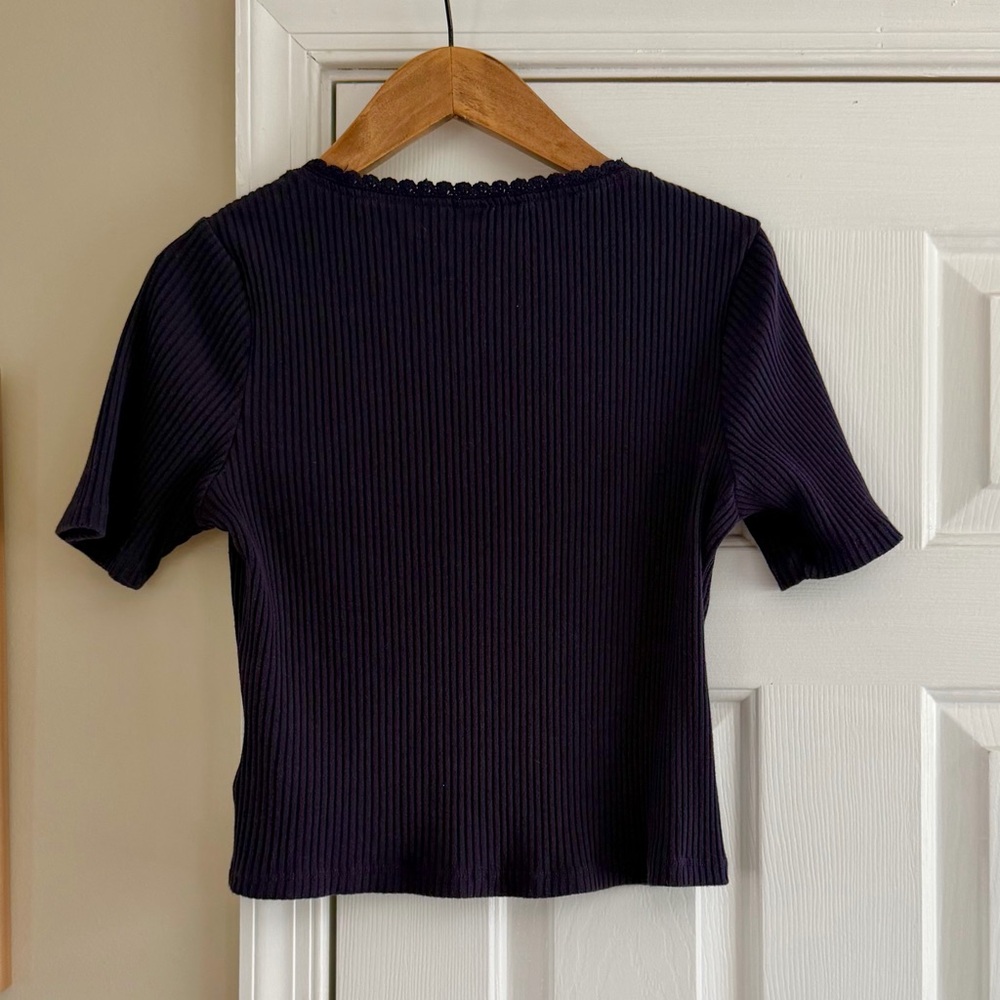 H&M Navy Blue Ribbed Button-Front Top Large - Picture 3 of 4